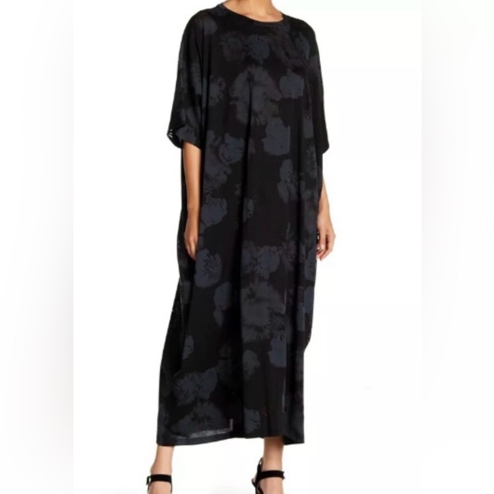 TOV LA Large Black & Gray Floral Print Burnout Maxi Caftan 40 mini laser cuts